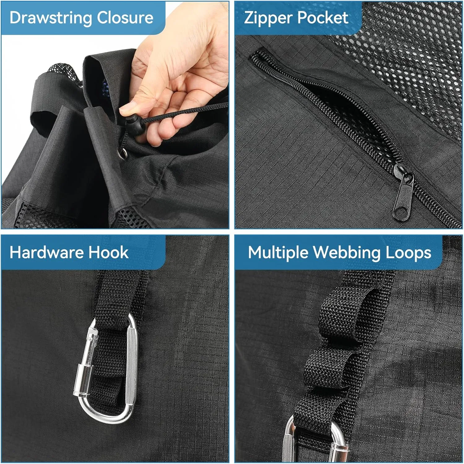 Heavy Duty Mesh Ball Bag with Zipper Pocket, Breathable Tear Resistant Drawstring Soccer Ball Bag with Adjustable Shoulder Strap for Various Balls, Beach Toys
