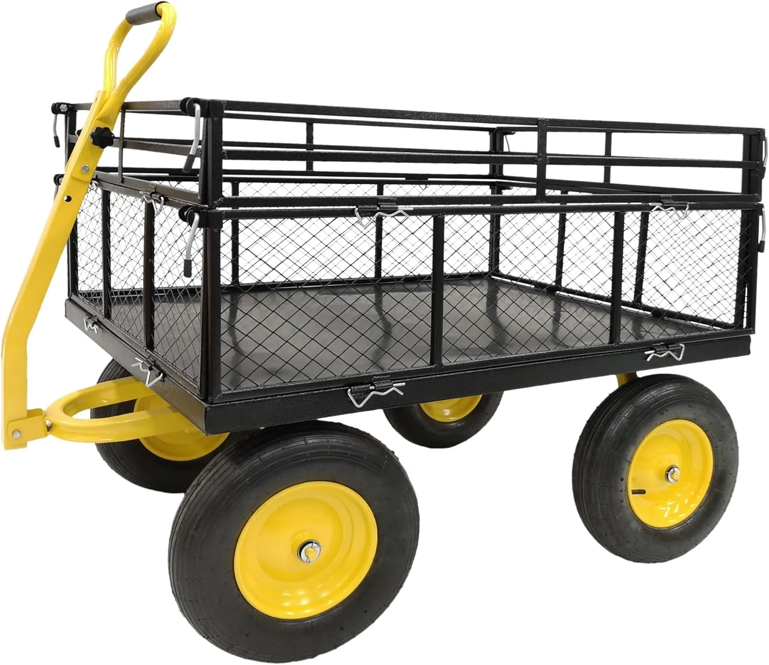 Heavy Duty Steel Garden Cart with 1400 lbs Capacity, Removable Mesh Sides, Flatbed Conversion, 2-in-1 Handle, 16 in Tires