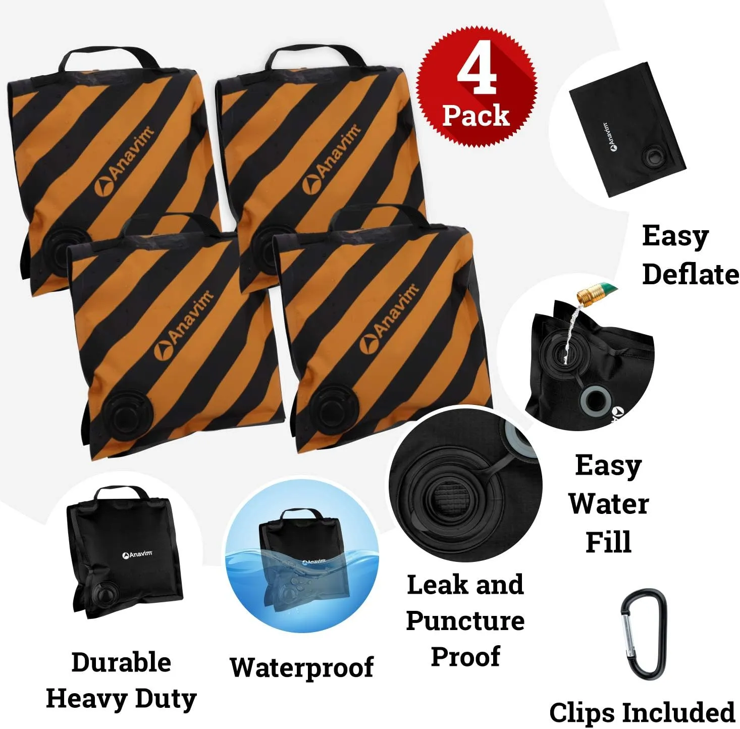 Heavy Duty Water Weight Bag Saddle Design 4 Pack Photo Video Studio Stand, Backyard, Outdoor Patio, Sports, RV Awning (Orange)