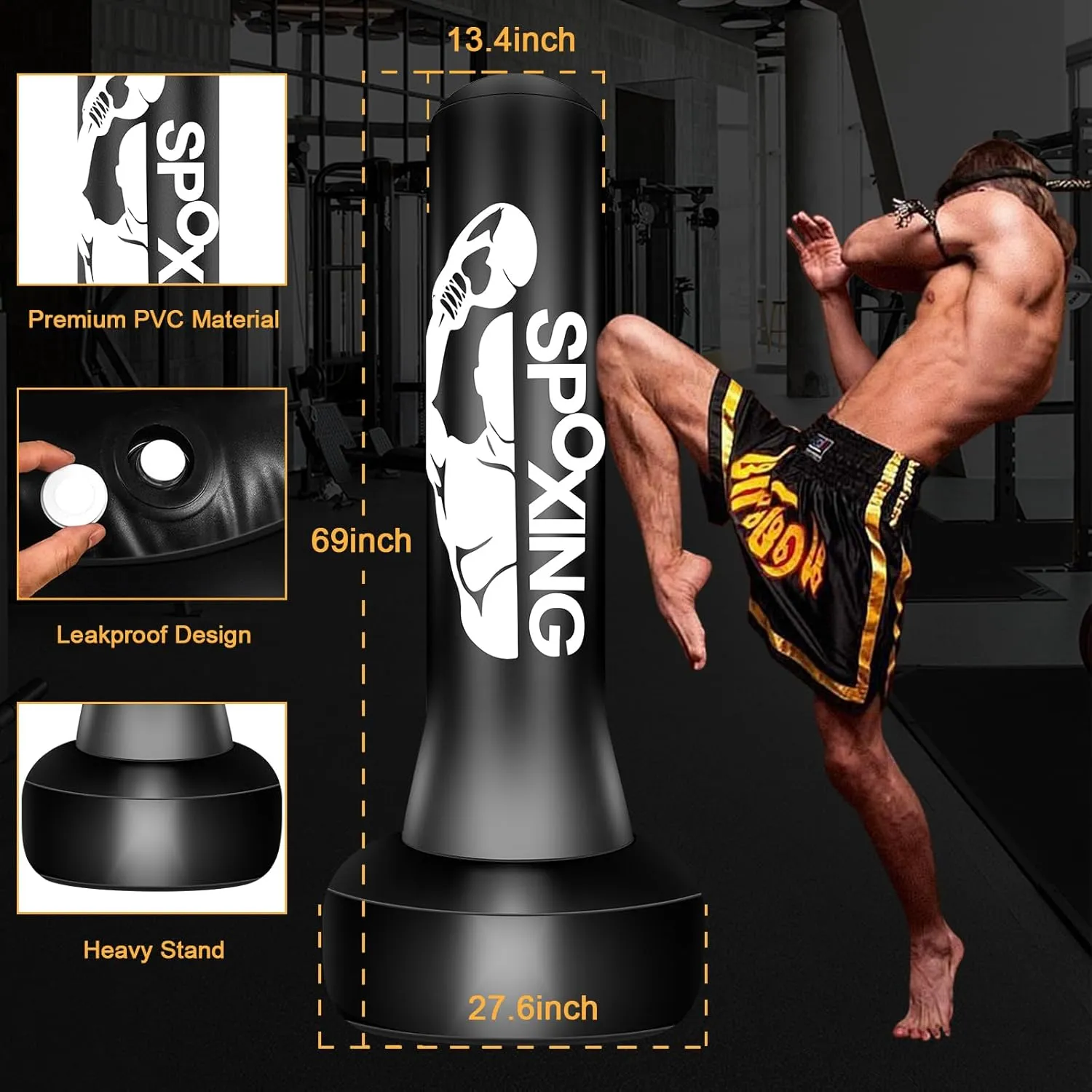 Heavy Punching Bag with Stand for Adults, 70" Freestanding Punching Bag with Boxing Gloves and Electric Air Pump, Inflatable Boxing Bag for Men Women Teens Training MMA Thai Fitnessers