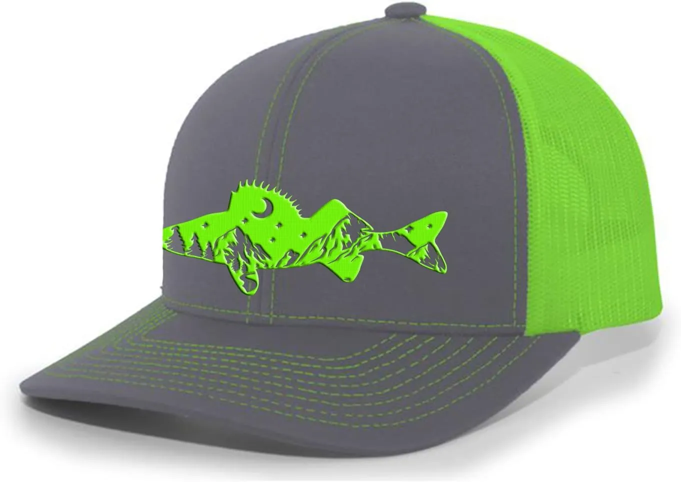 Heritage Pride Freshwater Fish Forest Mountain Scenic Walleye Mens Embroidered Mesh Back Trucker Hat