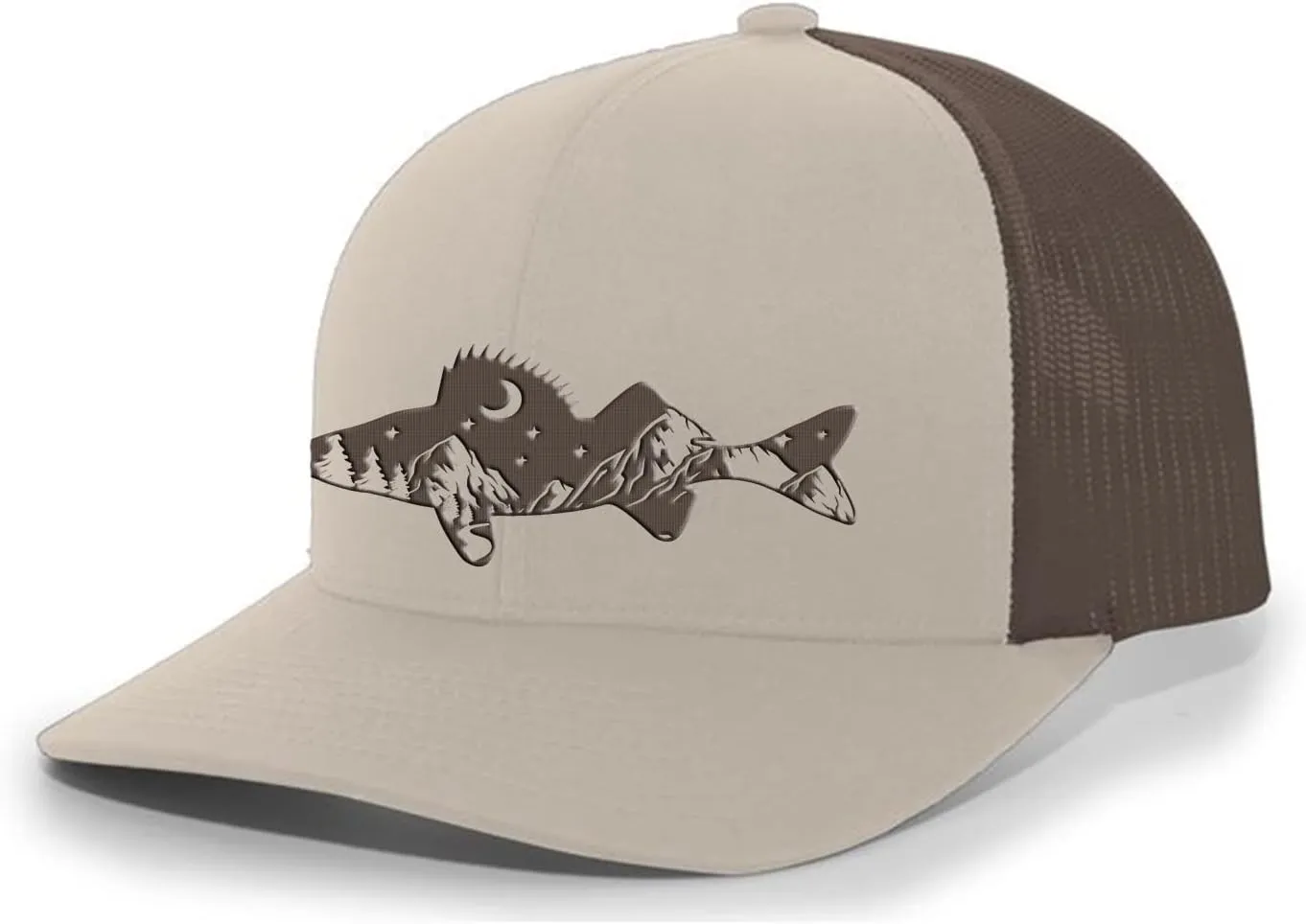 Heritage Pride Freshwater Fish Forest Mountain Scenic Walleye Mens Embroidered Mesh Back Trucker Hat