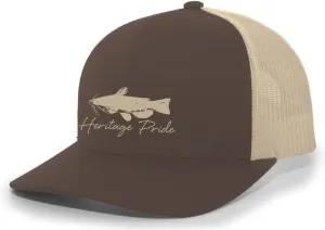 Heritage Pride Freshwater Fish Lake Fishing Silhouette Script Mens Embroidered Mesh Back Trucker Hat Baseball Cap