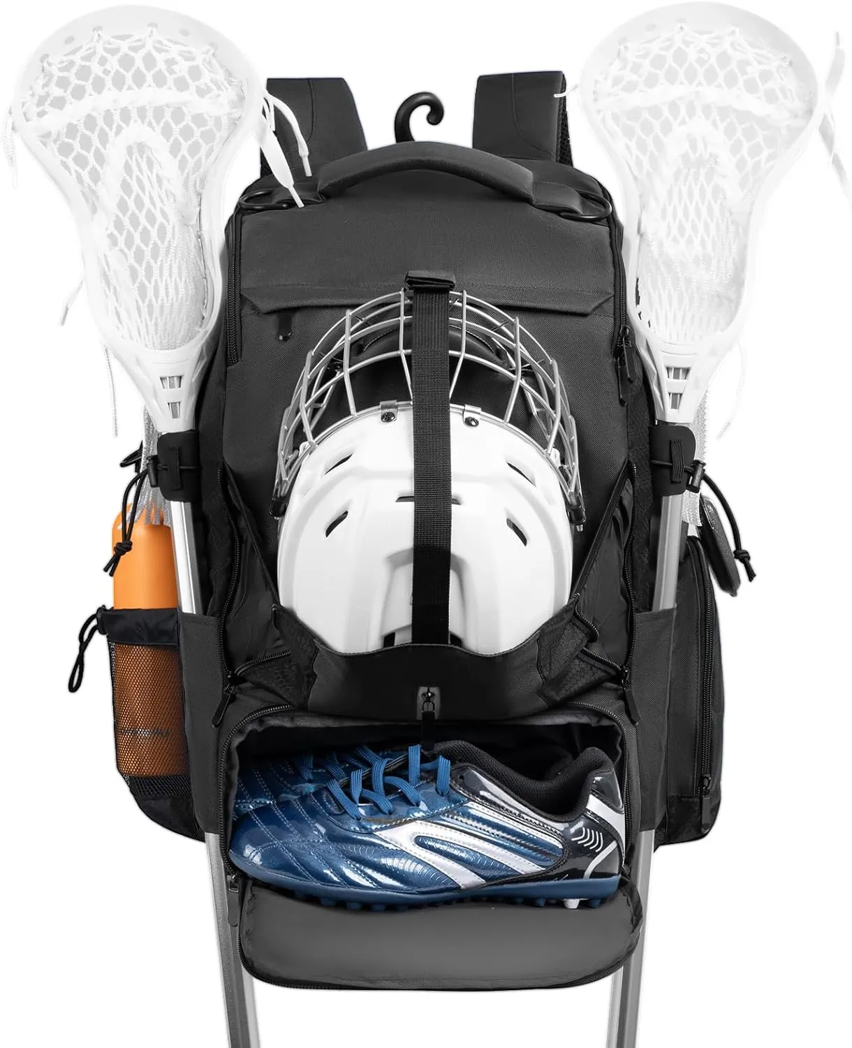 Himal Outdoors Lacrosse Bag with Helmet Storage- Premium Lacrosse Backpack with Two Stick Holder- Extra Large Separate Shoe Compartment-Zipper Pocket & Towel Ring and Padded Shoulder Straps