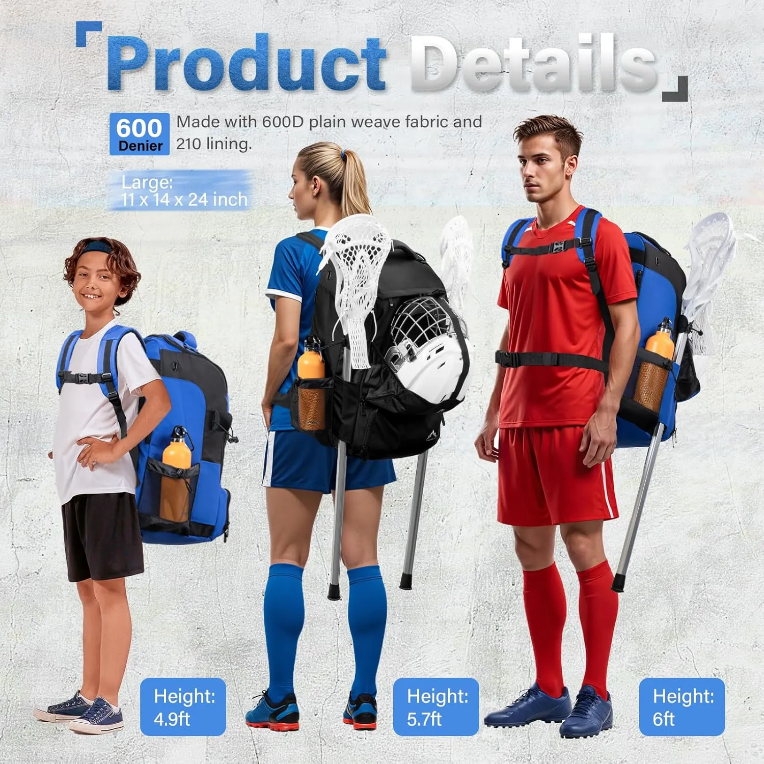 Himal Outdoors Lacrosse Bag with Helmet Storage- Premium Lacrosse Backpack with Two Stick Holder- Extra Large Separate Shoe Compartment-Zipper Pocket & Towel Ring and Padded Shoulder Straps