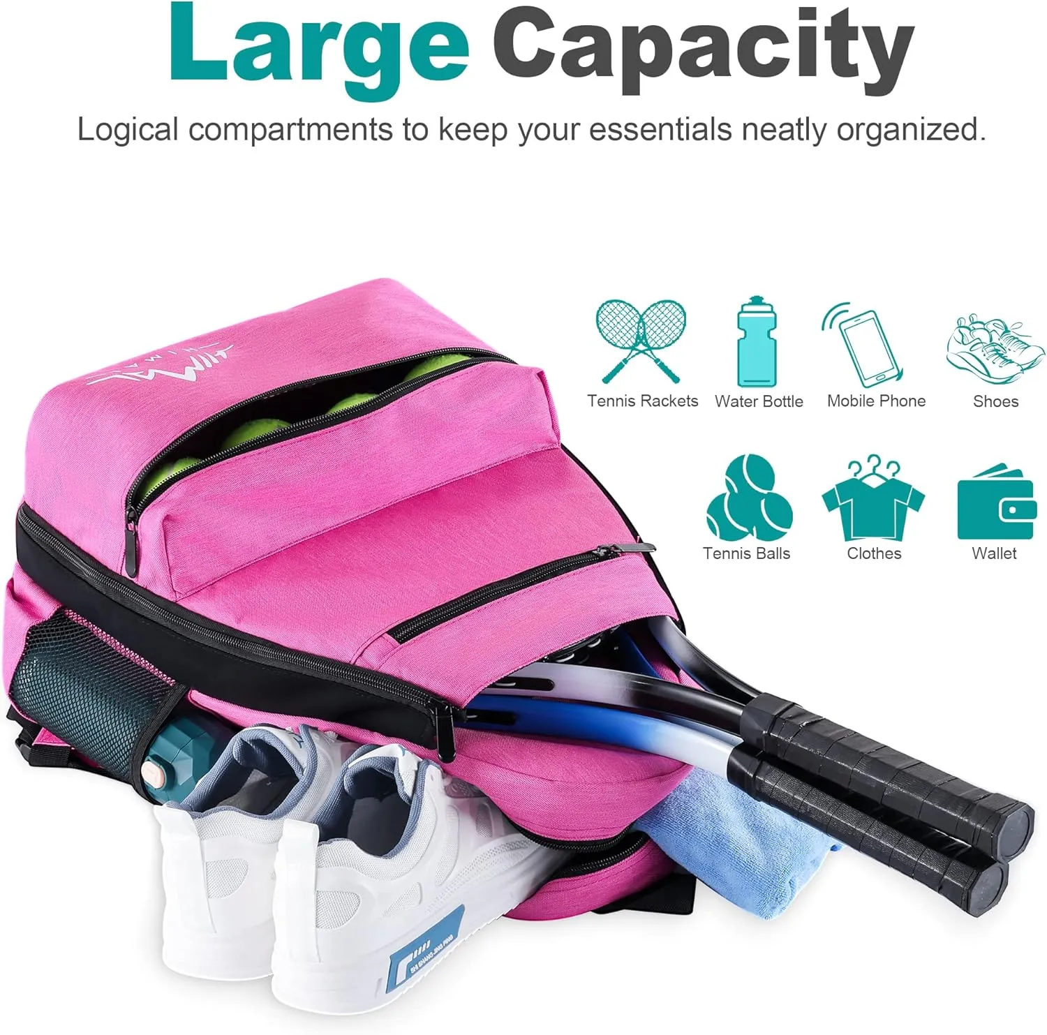 Himal Outdoors Tennis Backpack Tennis Bag - Large Storage Holds 2-3 Rackets and Necessities,Suitble for Women,Men and Teenagers