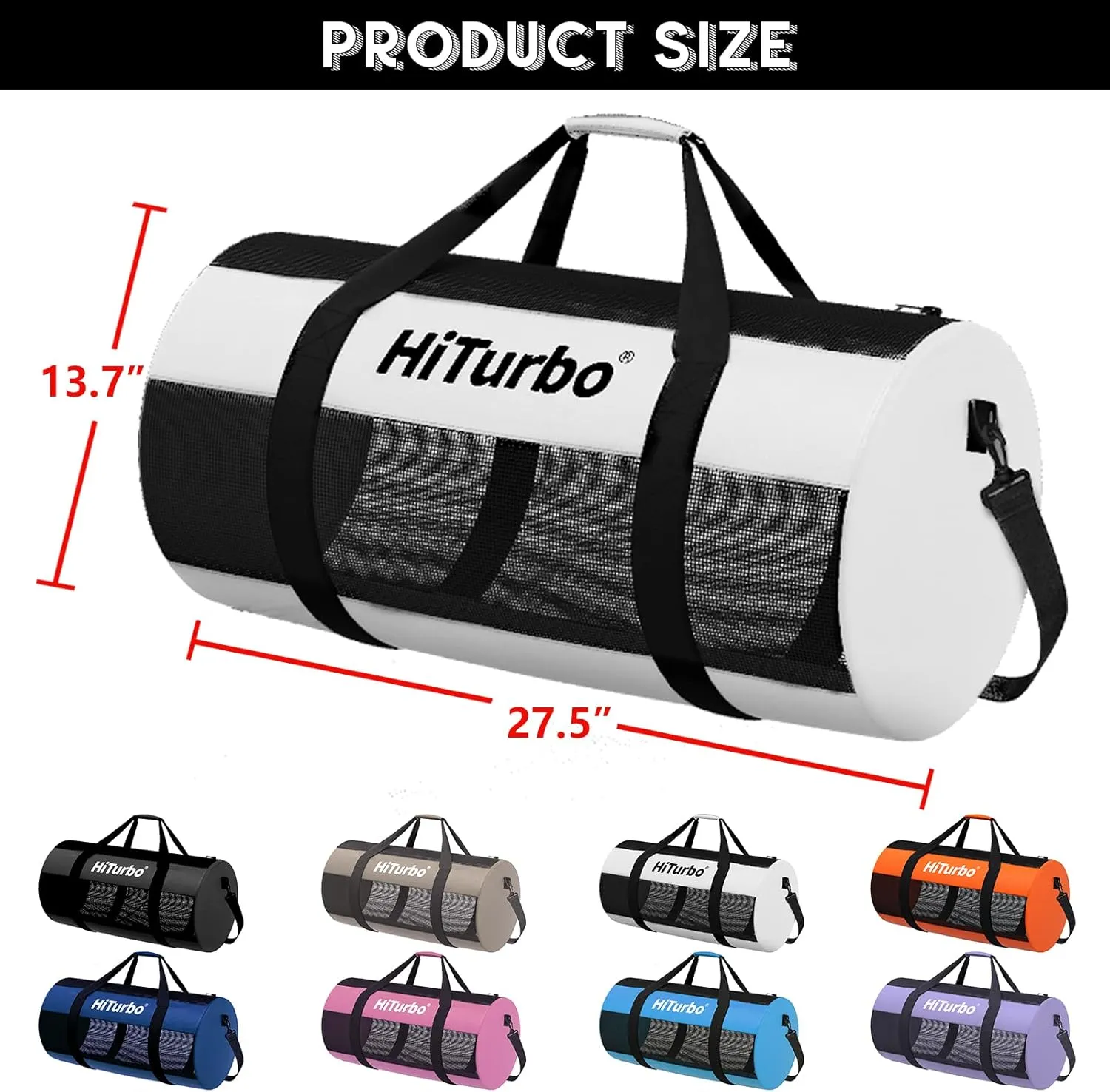 Hiturbo Mesh Dive Duffel Bag: Scuba Gear Bags for Diving, Snorkeling, Freediving and Swimming - 60L Travel Beach Pool Water Sports Equipment Bag with Shoulder Strap