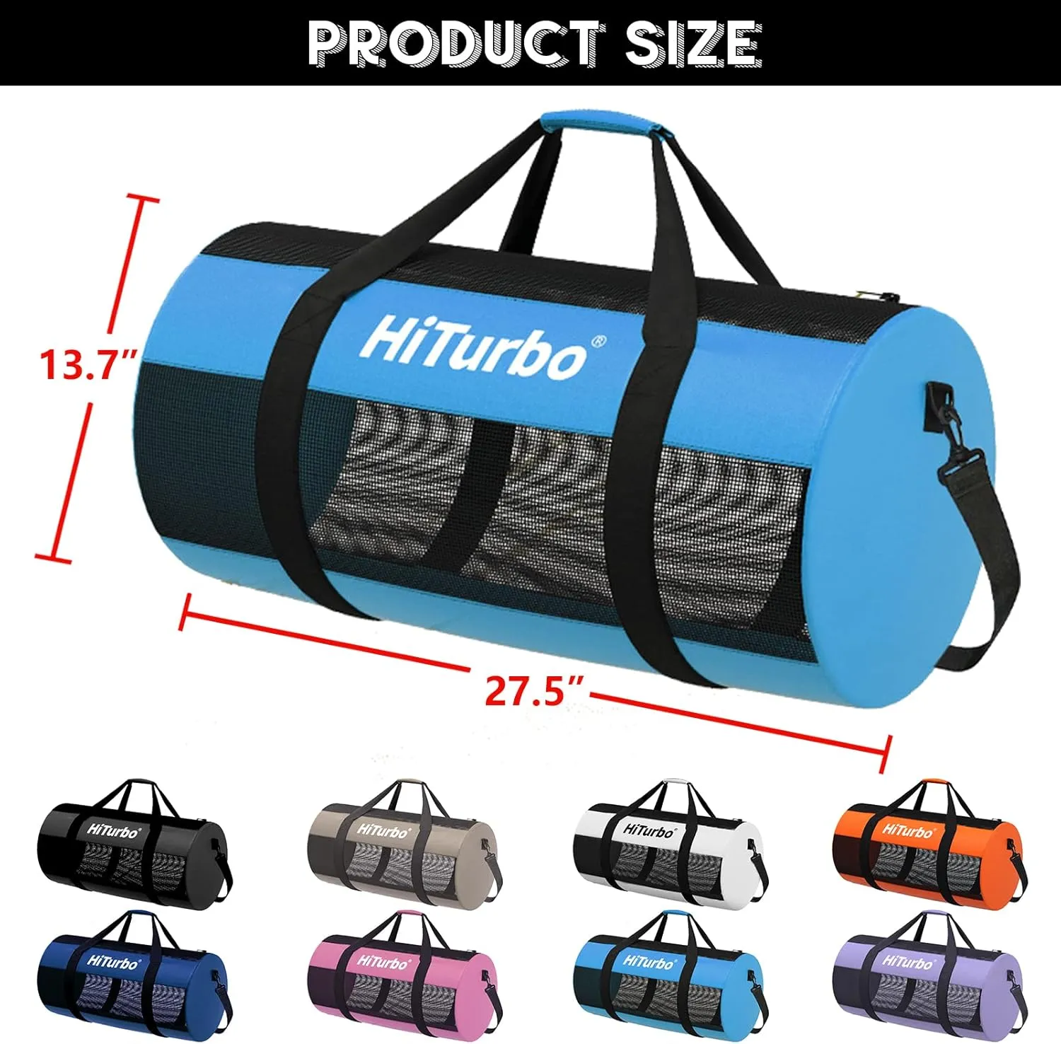 Hiturbo Mesh Dive Duffel Bag: Scuba Gear Bags for Diving, Snorkeling, Freediving and Swimming - 60L Travel Beach Pool Water Sports Equipment Bag with Shoulder Strap