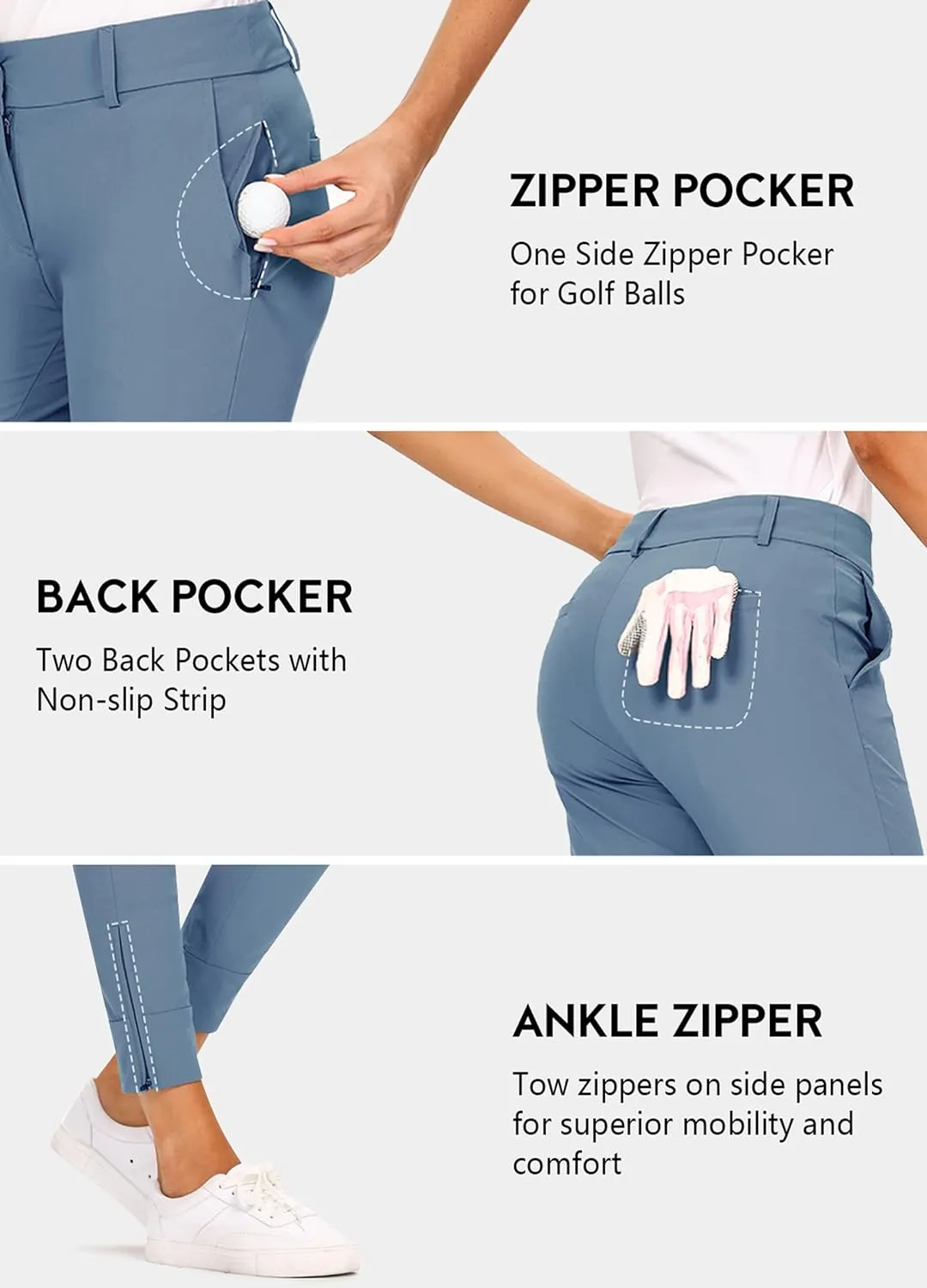 Hiverlay Womens pro Golf Pants Quick Dry Slim Lightweight Work Pants with Straight Ankle Also for Hiking or Casual Ladies