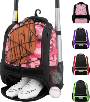 HMLIN Baseball Bag,Baseball Backpack, Softball Bat Bag with Shoes Compartment for Youth Adults,Lightweight Baseball Bag with T-Ball & Softball Equipment & Gear