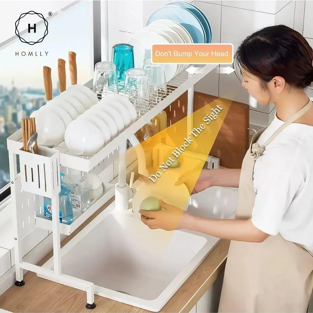 Homlly Trii Over the sink adjustable Width and Height Cultery Utensils Dish Drying Drainer Kitchen Organizer Rack 