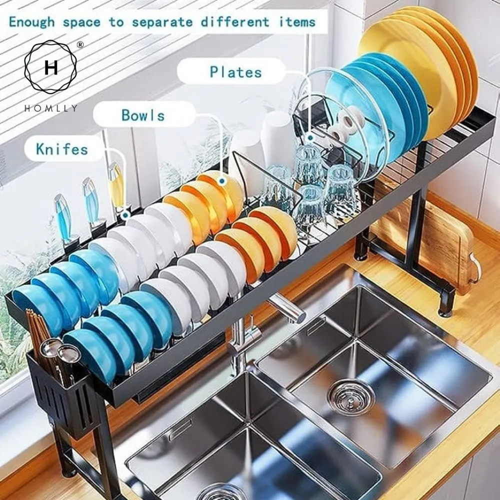 Homlly Trii Over the sink adjustable Width and Height Cultery Utensils Dish Drying Drainer Kitchen Organizer Rack 