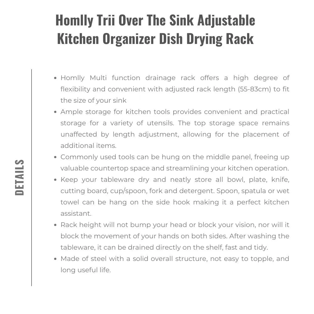 Homlly Trii Over the sink adjustable Width and Height Cultery Utensils Dish Drying Drainer Kitchen Organizer Rack 