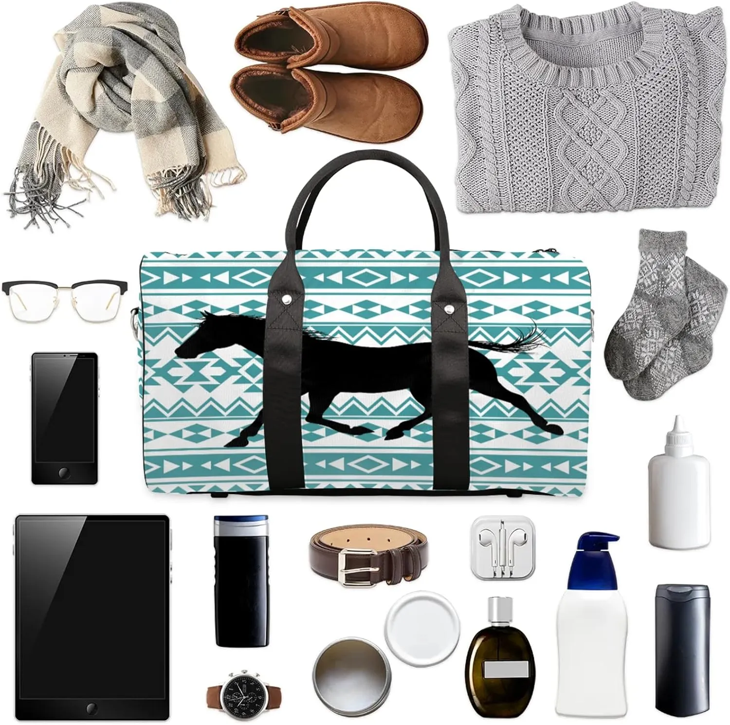 Horse Travel Duffle Bag for Women Men, Carry On Overnight Bag, Weekend Travel Duffel Tote Bags for Trips Sport Hospital