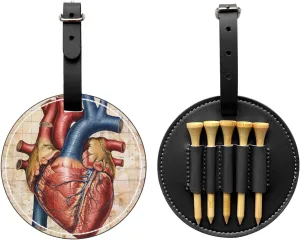 Human Anatomy Heart Chart Printed Golf Tee Holder PU Leather Golf Tees Bag for Golfer Men Women, Black