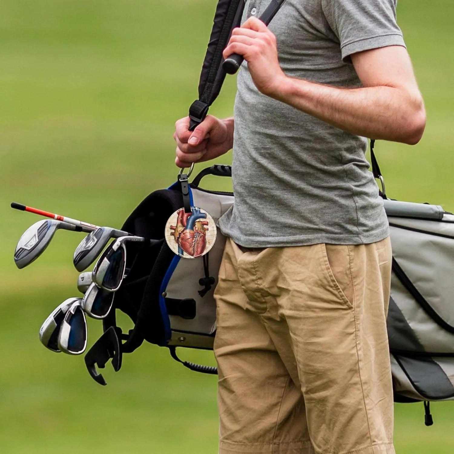 Human Anatomy Heart Chart Printed Golf Tee Holder PU Leather Golf Tees Bag for Golfer Men Women, Black