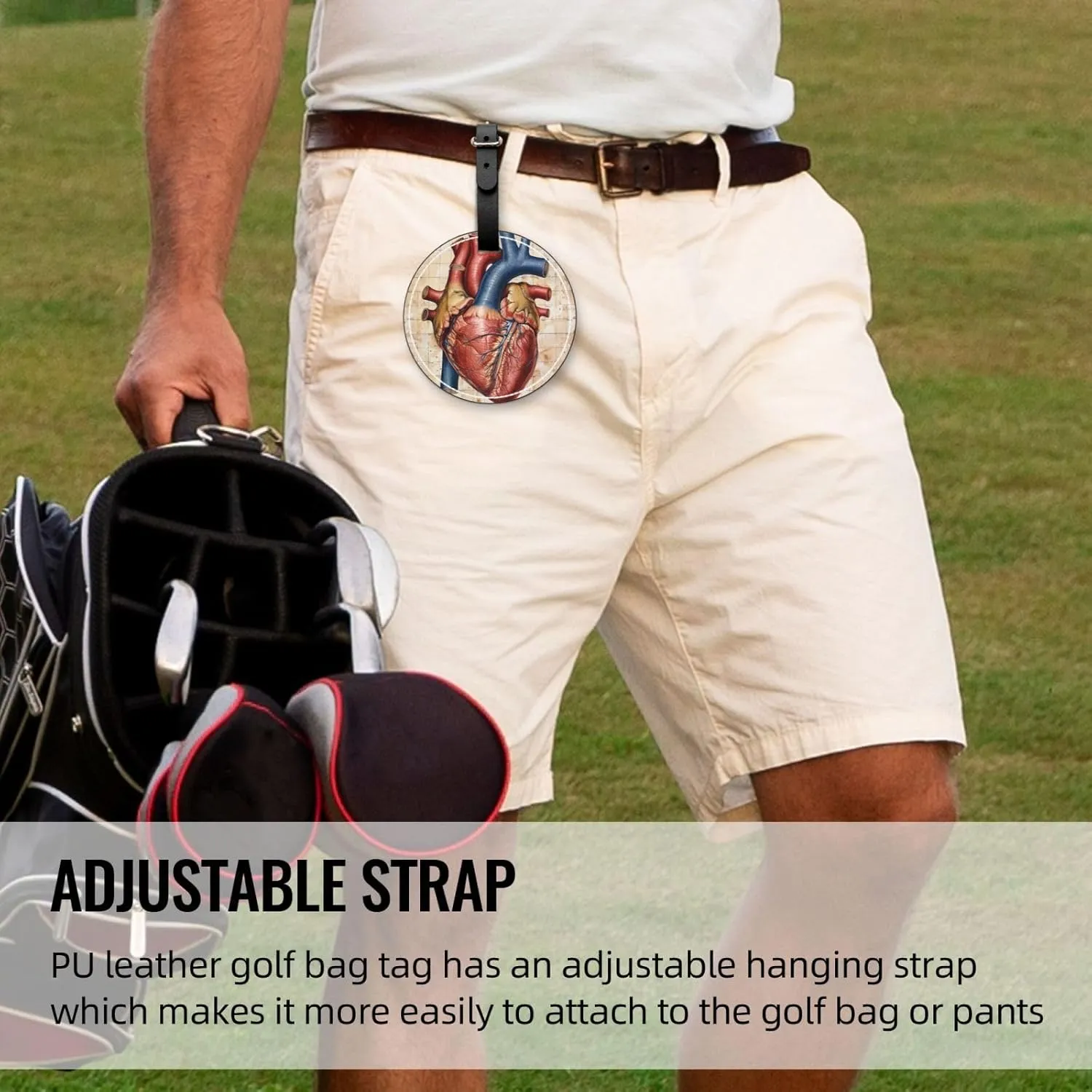 Human Anatomy Heart Chart Printed Golf Tee Holder PU Leather Golf Tees Bag for Golfer Men Women, Black