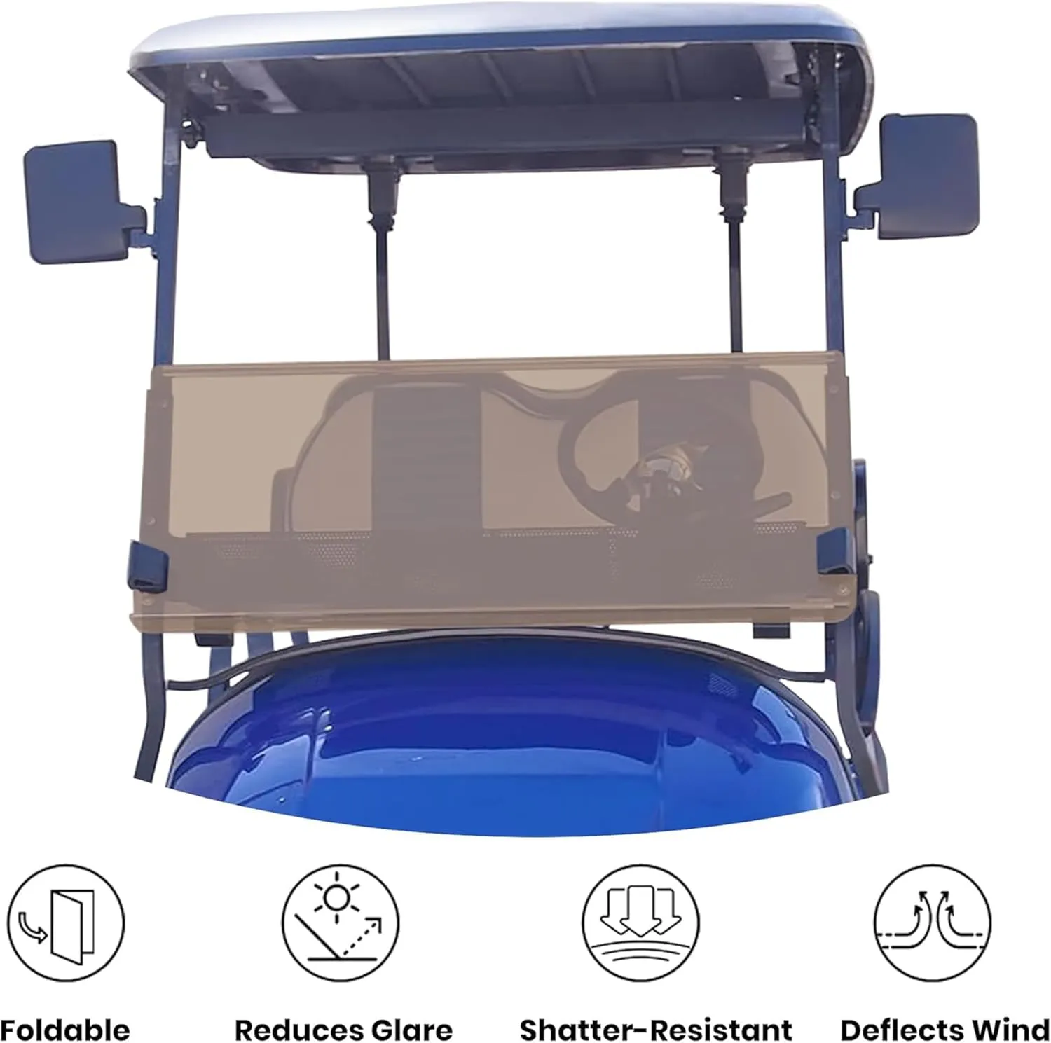 Huskey 3/16" Thick Tinted Golf Cart Windshield With Bottom Rubber Body Protection Trim For 2004-Up Club Car Precedent/Tempo/Onward, 25% thicker than most aftermarket windshields