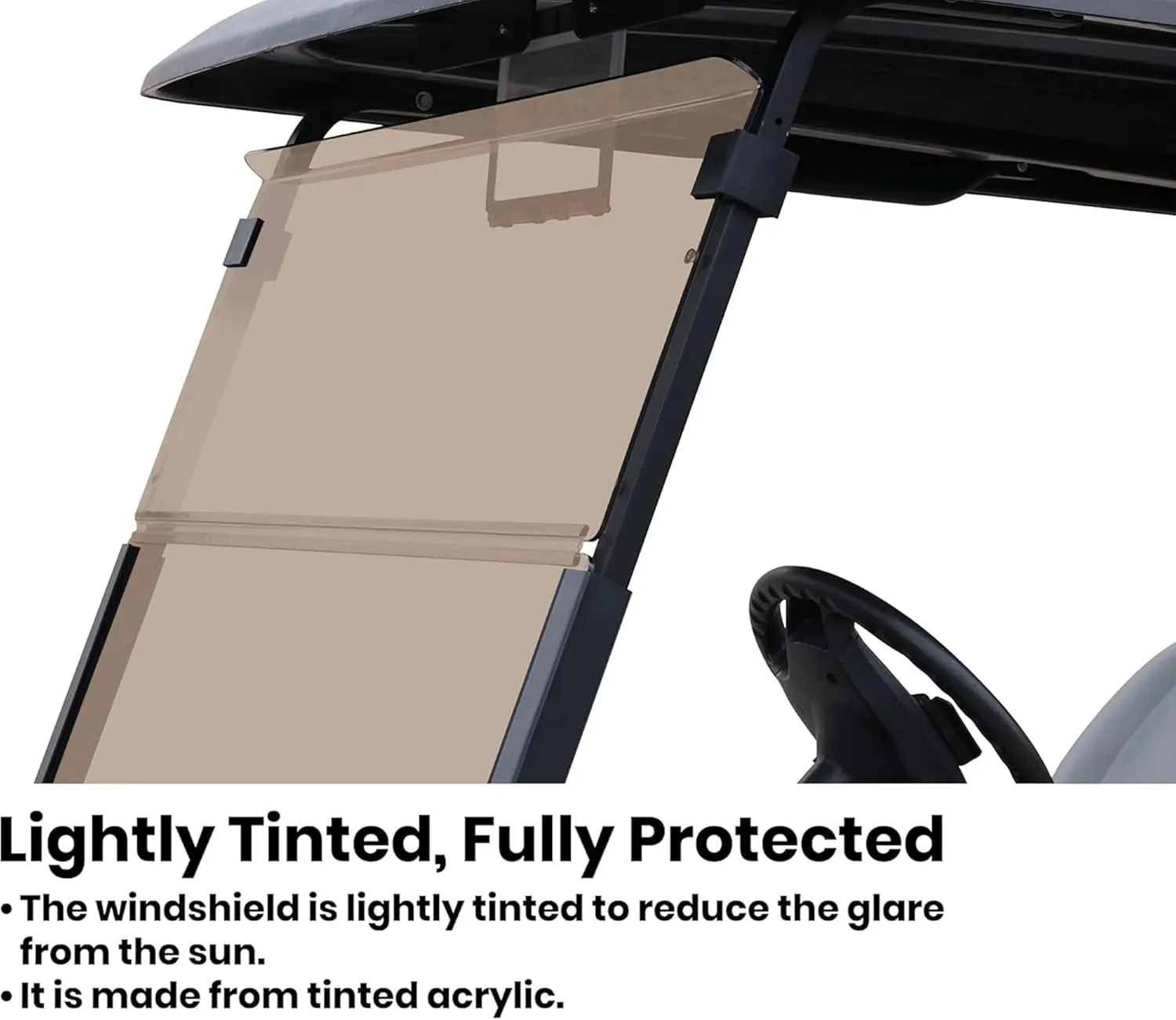 Huskey 3/16" Thick Tinted Golf Cart Windshield With Bottom Rubber Body Protection Trim For 2004-Up Club Car Precedent/Tempo/Onward, 25% thicker than most aftermarket windshields