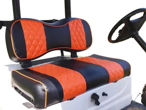 Huskey Golf Cart Front Rear Seat Covers Compatible with Yamaha G29 Drive & Drive 2 2007-Up Models, Custom Fit, Black Orange Diamond Stitching, Marine Grade Vinyl, Staple On