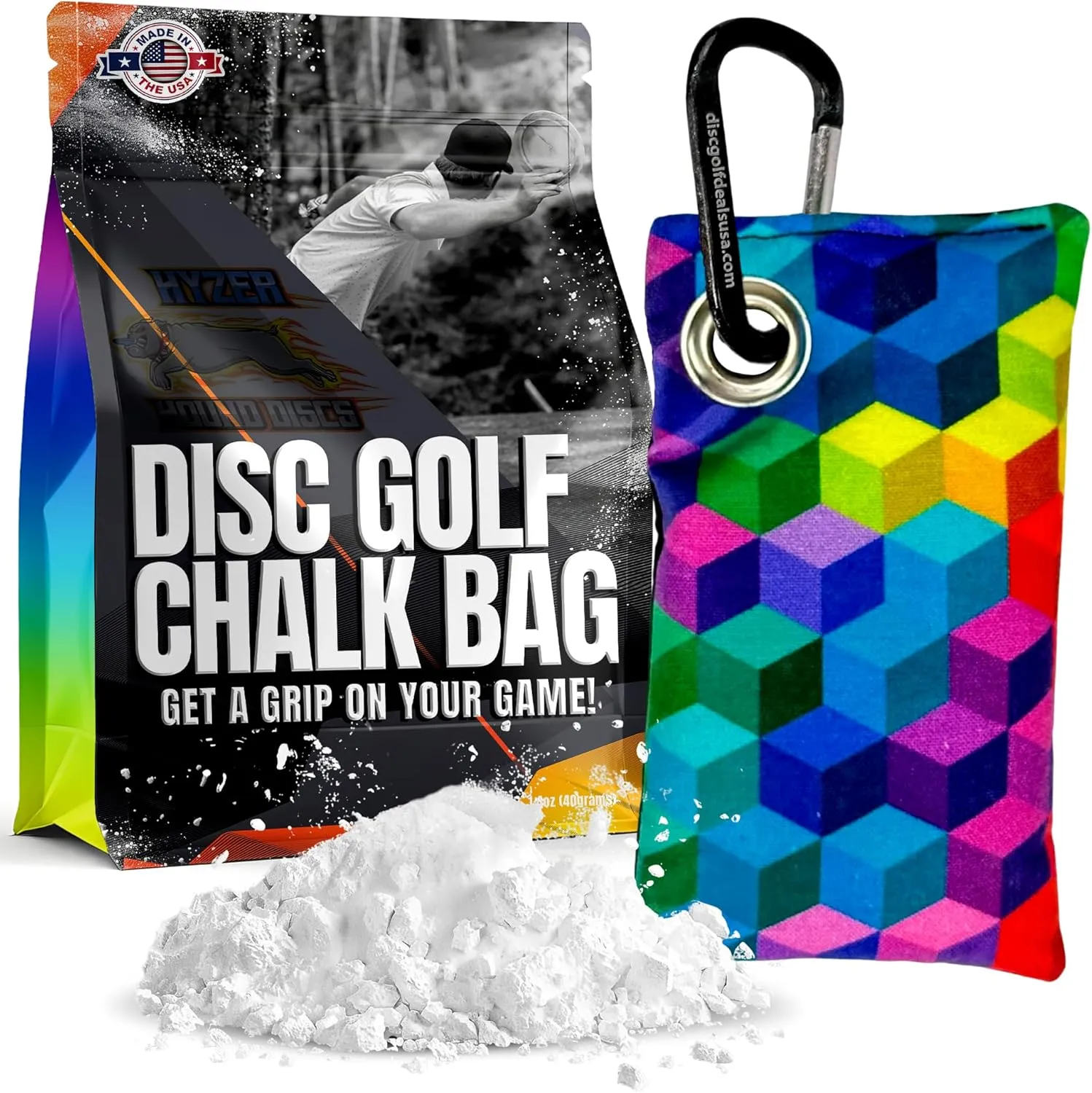 HYZER HOUND DISCS Disc Golf Chalk Bag | Dry Your Hands in the Heat of Summer | Attaches to Bag with a Carabiner | Improve Your Hand Grip for Consistency | Essential Disc Golf Accessories | Chalk