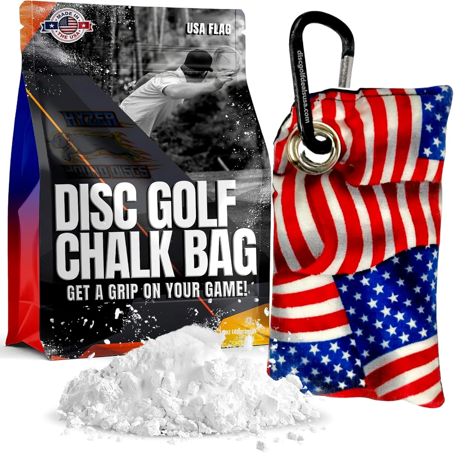 HYZER HOUND DISCS Disc Golf Chalk Bag | Dry Your Hands in the Heat of Summer | Attaches to Bag with a Carabiner | Improve Your Hand Grip for Consistency | Essential Disc Golf Accessories | Chalk
