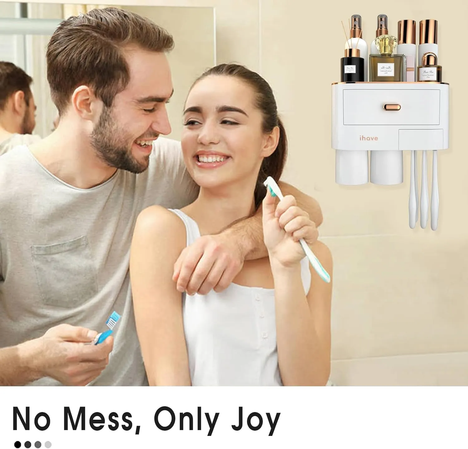 iHave Toothbrush Holders for Bathrooms - 2 Cups Toothbrush Holder Wall Mounted - Makeup Bathroom Tray, Cosmetic Drawer - Bathroom Organizers and Storage, Stylish Bathroom Decor & Bathroom Accessories