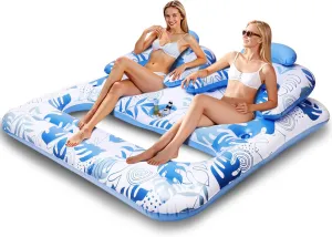 Inflatable Pool Float for Adults, Extra Large 2-in-1 Pool Lounger Floats for 2 Person,Giant Pool Lounger Floats with Cup Holders & Backrest, for Summer Vacation, Lakes, Beach