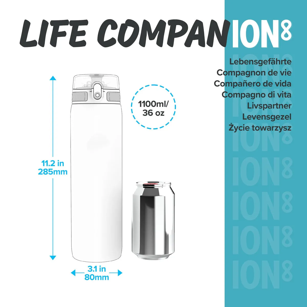 ION8 Leak Proof Water Bottle, Aqua, 1000ML BPA Free