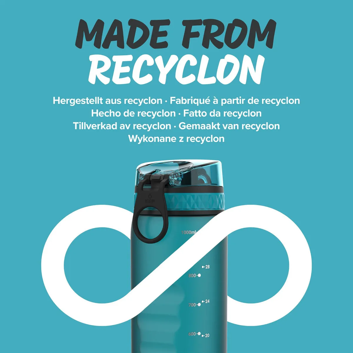 ION8 Leak Proof Water Bottle, Aqua, 1000ML BPA Free