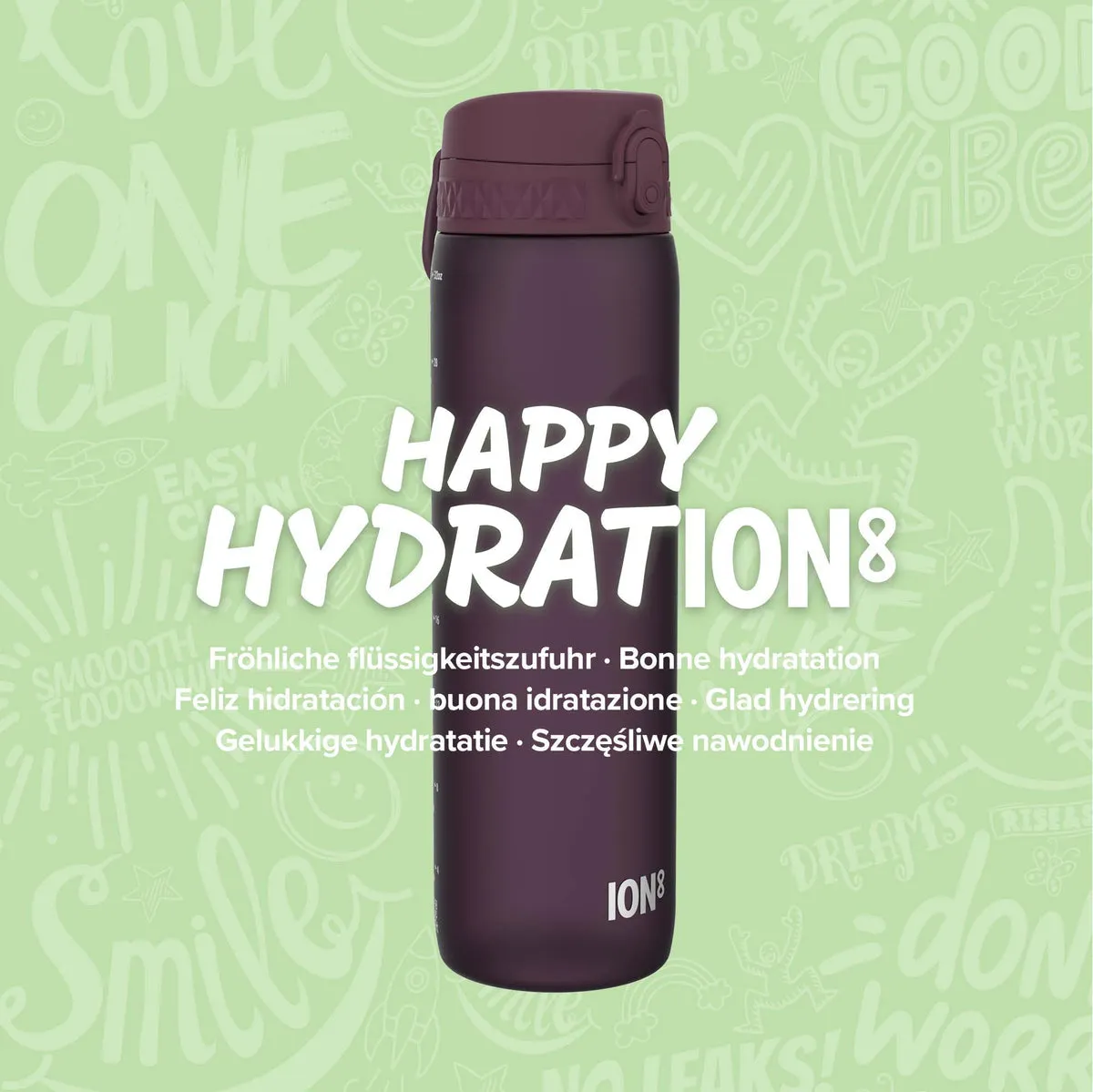 ION8 Leak Proof Water Bottle, Blackberry, 750ML BPA Free