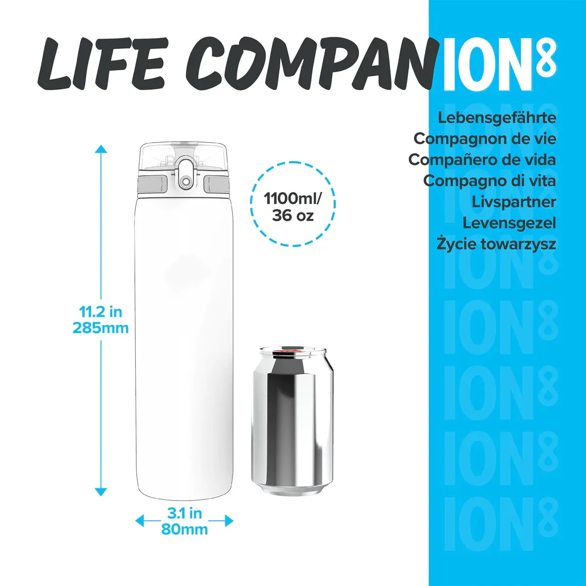 ION8 Leak Proof Water Bottle, Blue 1100ML BPA Free