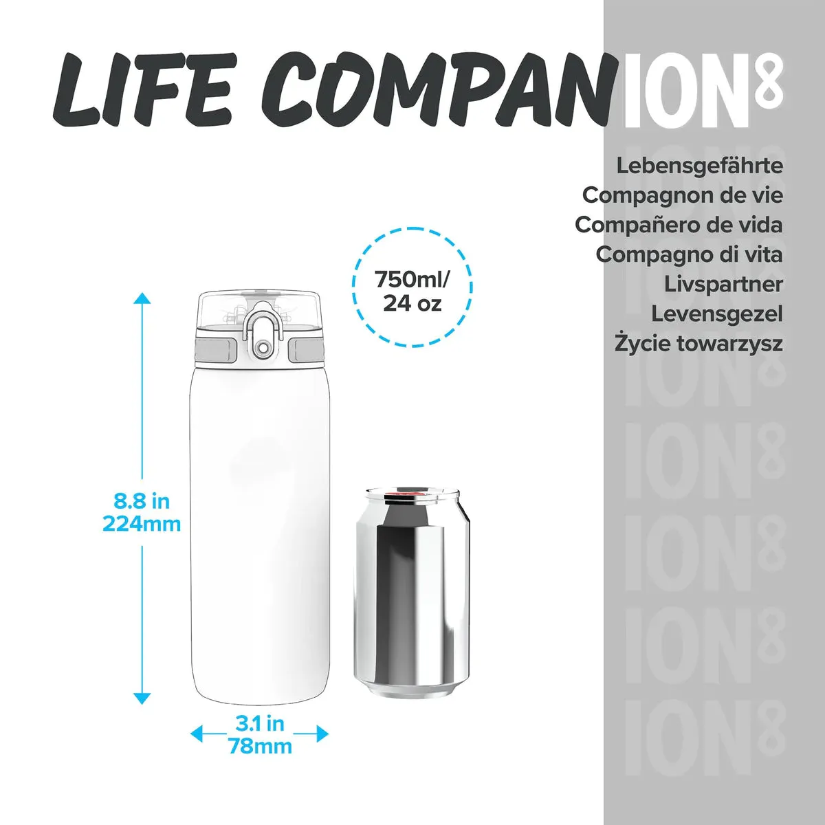 ION8 Leak Proof Water Bottle, Grey, 750ML BPA Free