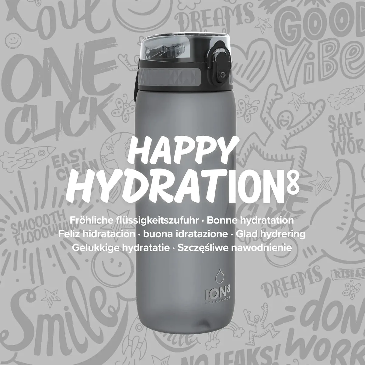 ION8 Leak Proof Water Bottle, Grey, 750ML BPA Free