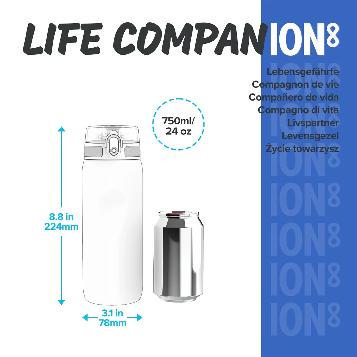ION8 Leak Proof Water Bottle, Navy, 750ML BPA Free