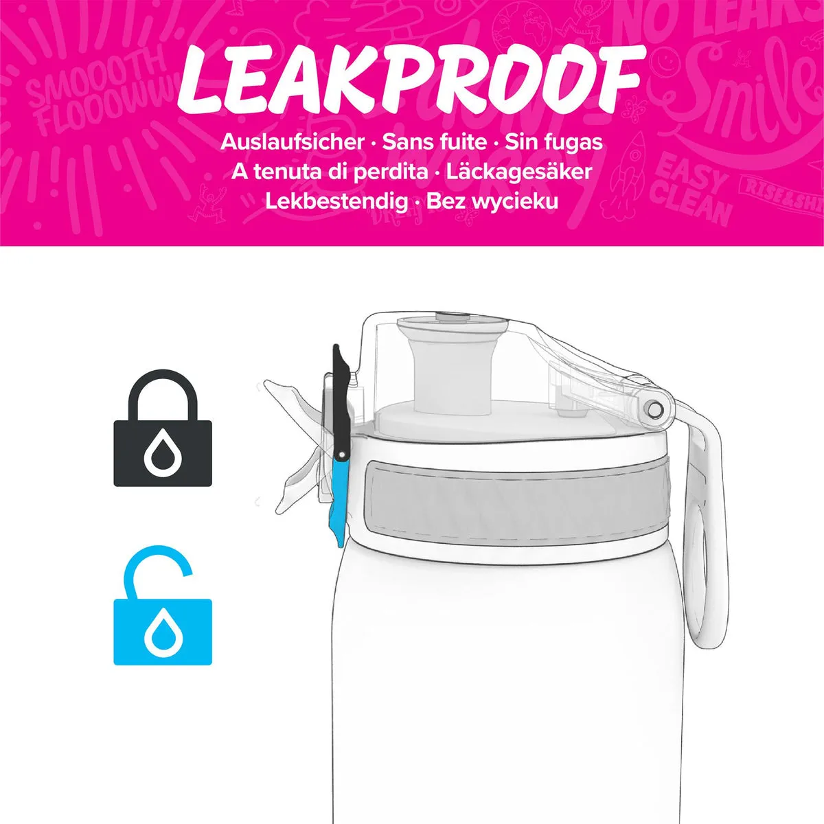 ION8 Leak Proof Water Bottle, Pink, 750ML BPA Free
