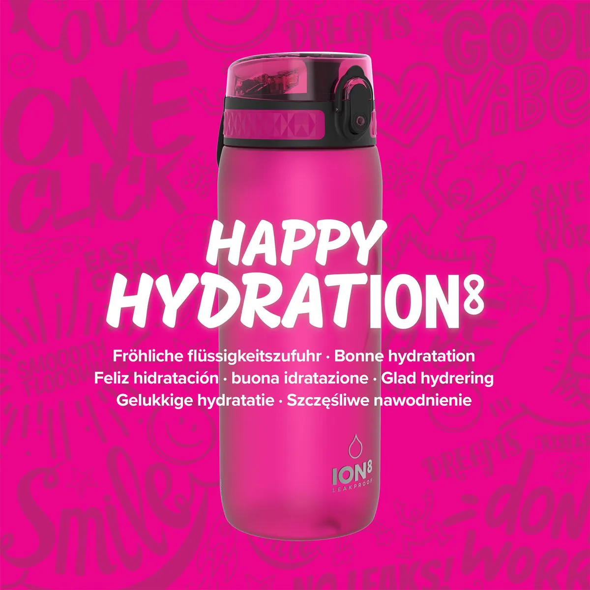 ION8 Leak Proof Water Bottle, Pink, 750ML BPA Free