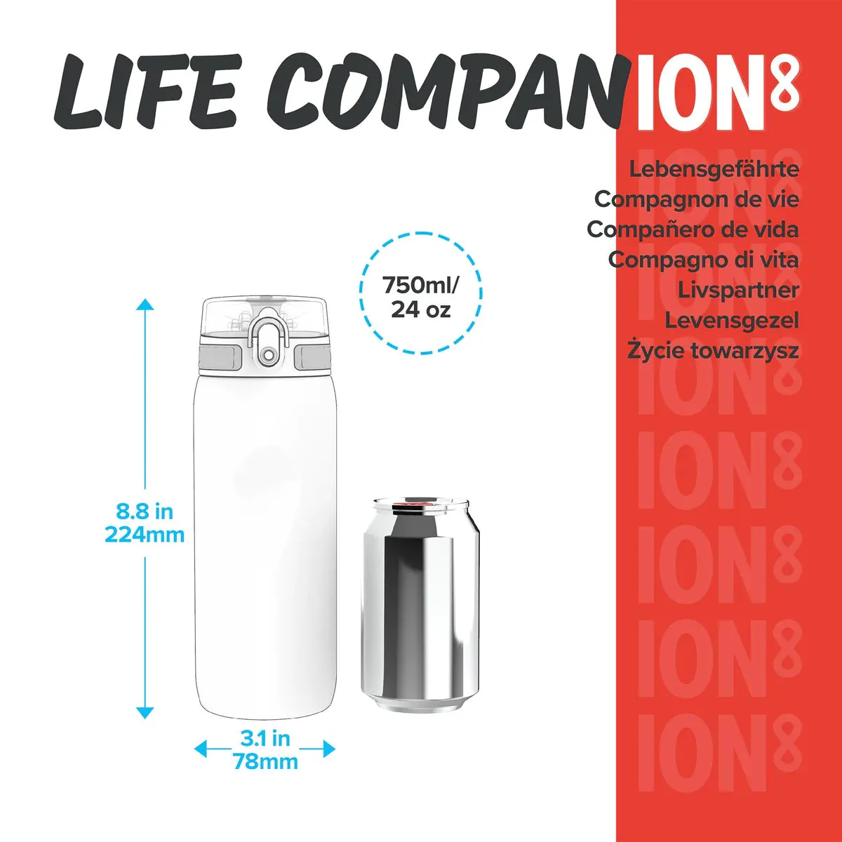 ION8 Leak Proof Water Bottle, Red, 750ML BPA Free