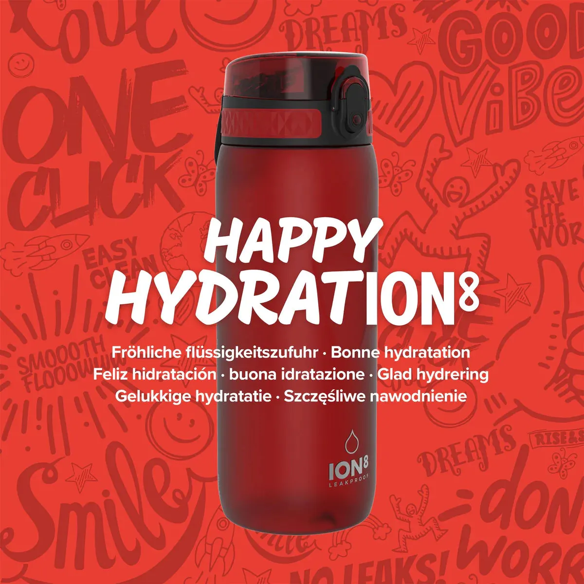 ION8 Leak Proof Water Bottle, Red, 750ML BPA Free