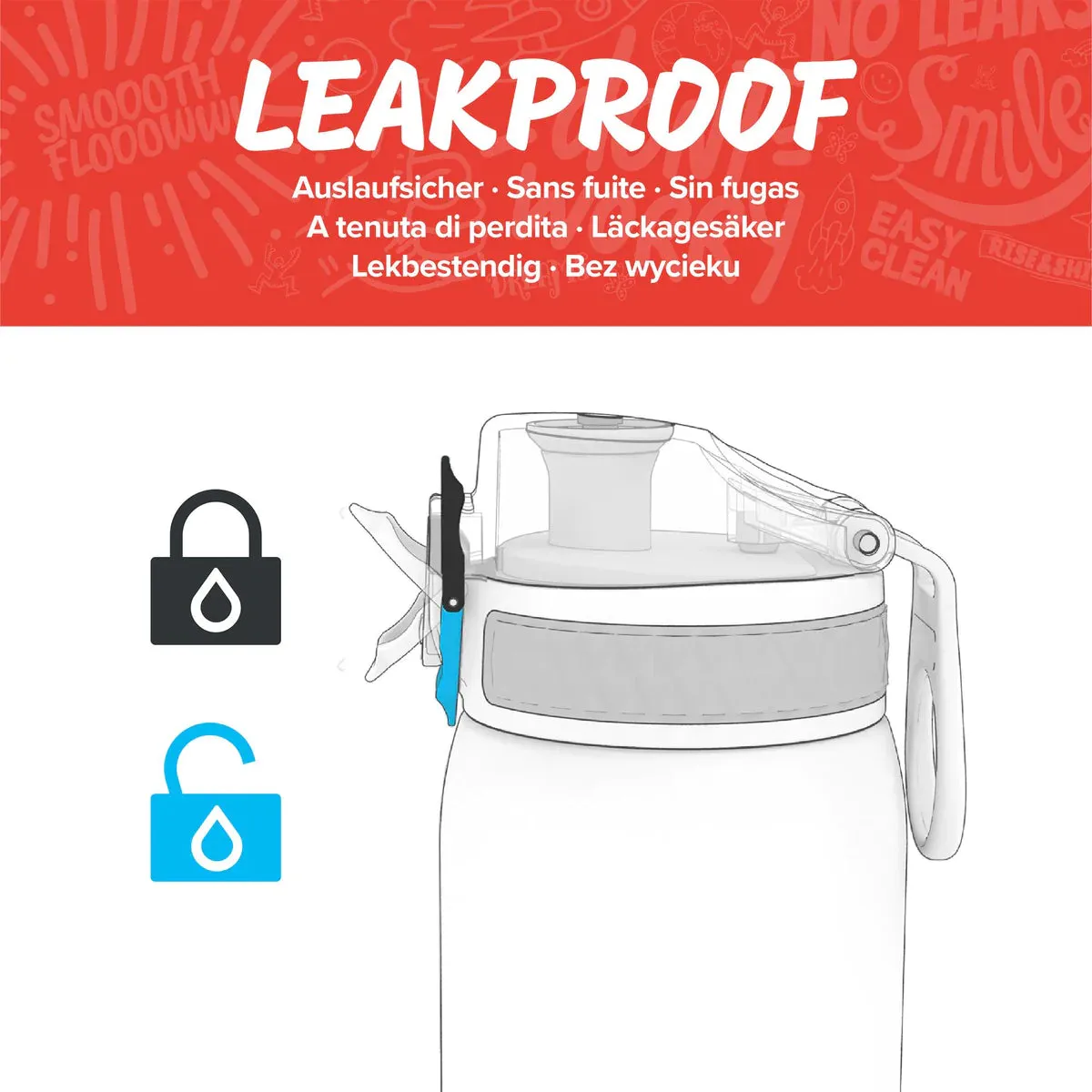 ION8 Leak Proof Water Bottle, Red, 750ML BPA Free