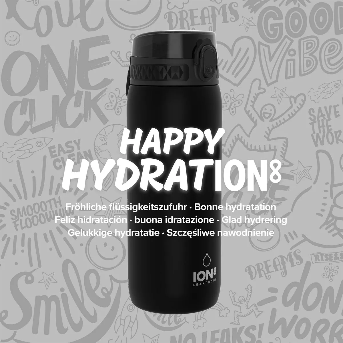 ION8 Leak Proof Water Bottle, Solid Carbon, 750ML BPA Free