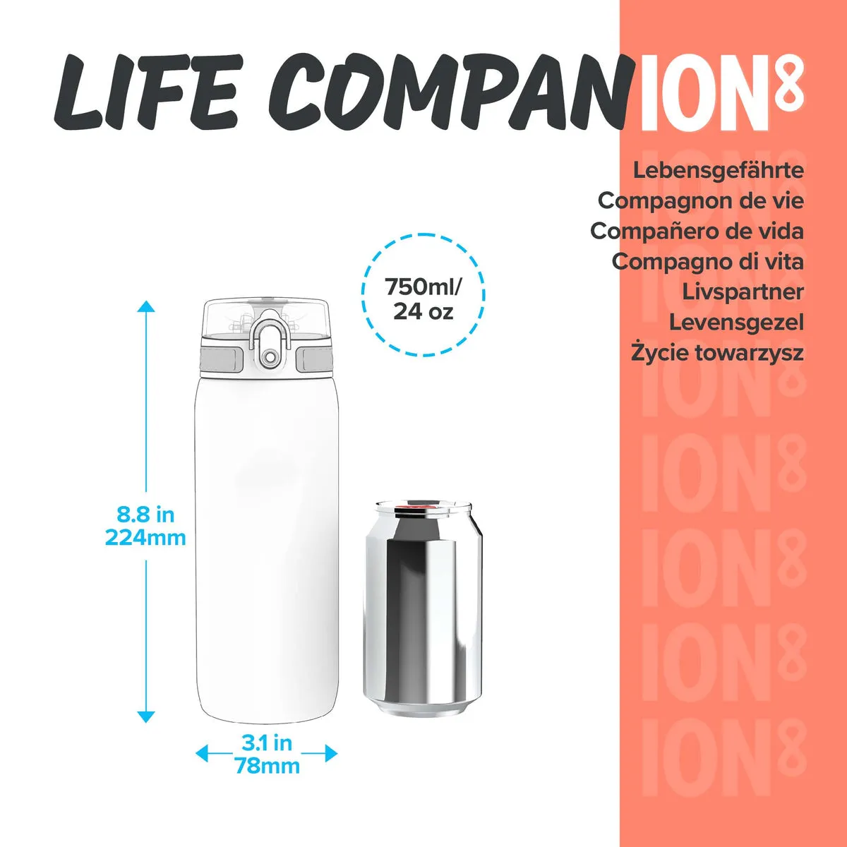 ION8 Leak Proof Water Bottle, Sonic Blue, 750ML BPA Free