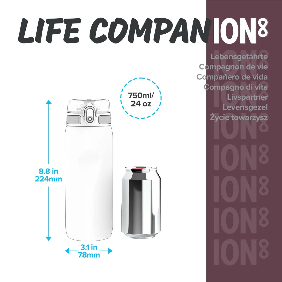 ION8 Leak Proof Water Bottle, Surf Green, 750ML BPA Free