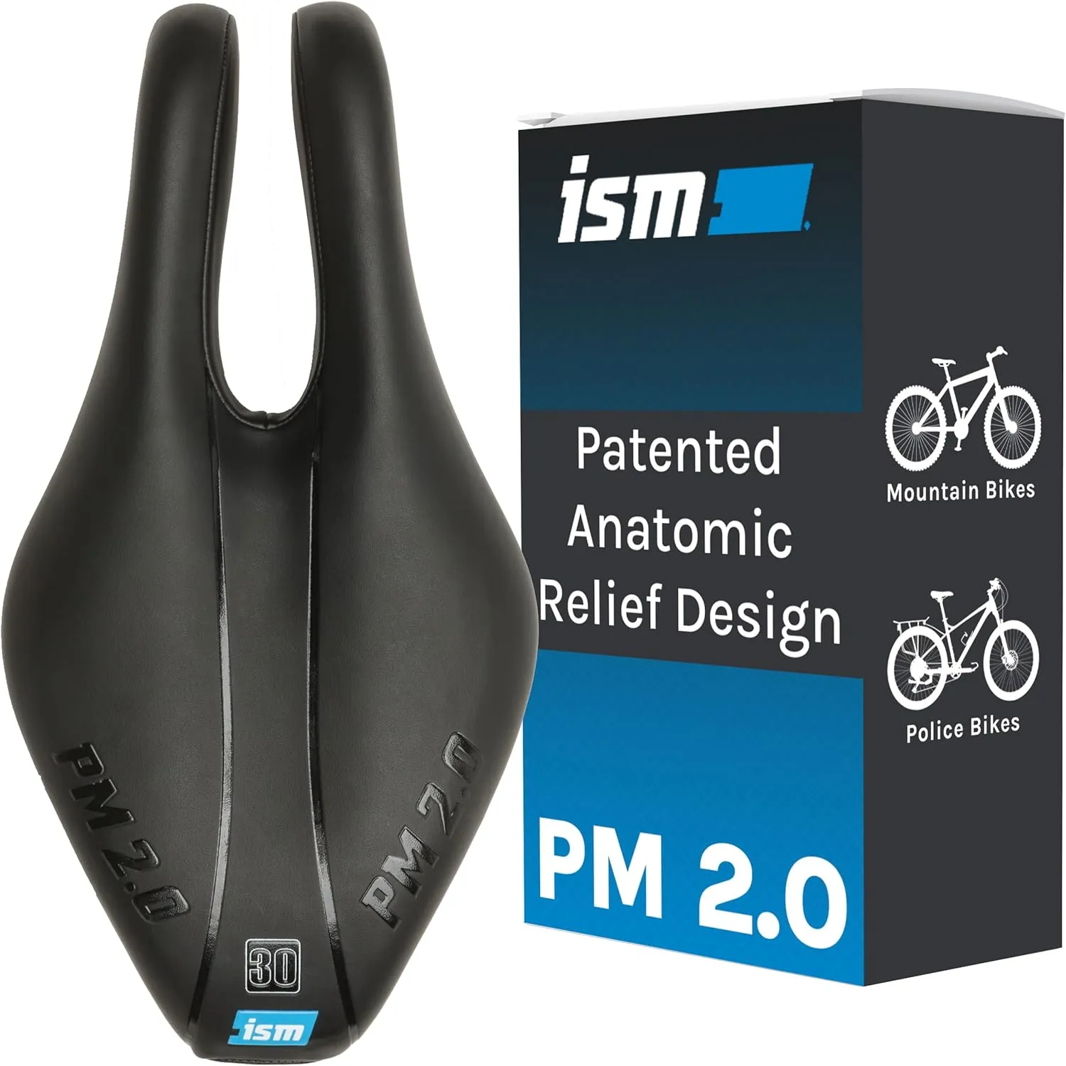 ISM PM 2.0 Mountain Bike Seats for Men and Women - No Nose Bike Saddle Built for Technical Trails with Sloped Rear - Anatomic Relief Bicycle Saddle with 30-Series Foam Padding