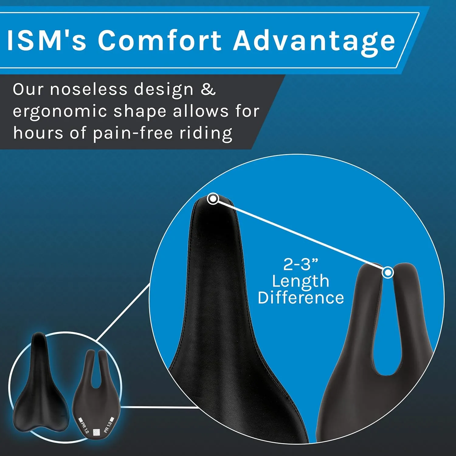 ISM PR Series Noseless Bicycle Seat - Anatomic Relief Bicycle Saddle for Hybrid, Time Trial, Road, and Mountain Bikes - No Nose Bike Saddle for Reduced Numbness and Discomfort
