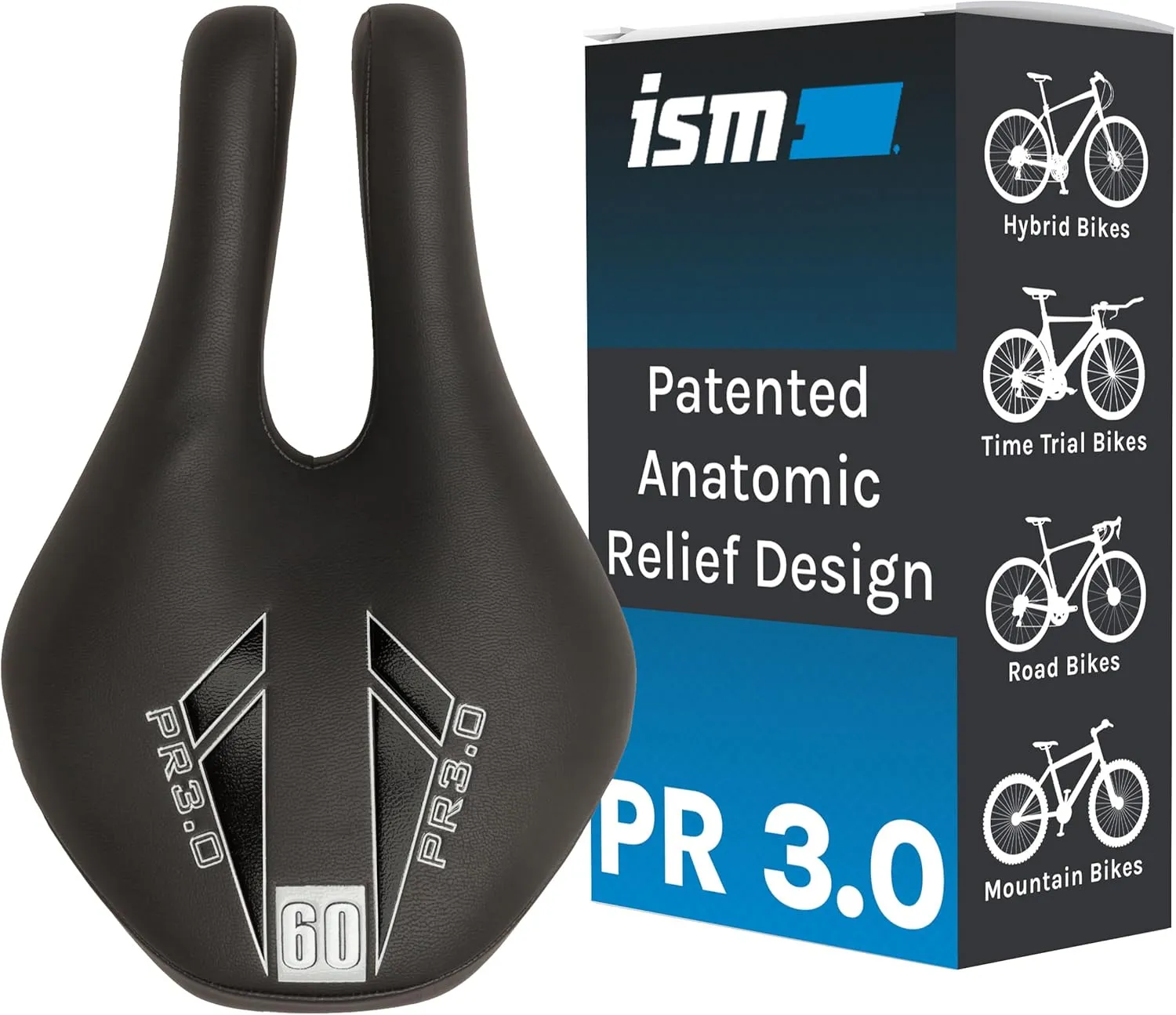 ISM PR Series Noseless Bicycle Seat - Anatomic Relief Bicycle Saddle for Hybrid, Time Trial, Road, and Mountain Bikes - No Nose Bike Saddle for Reduced Numbness and Discomfort