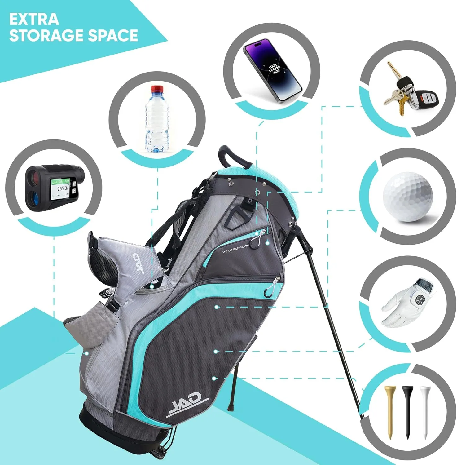 JAD PRO Golf, Premium Everyday Golf Stand Bag for Men and Women, 14-Way Top Dividers, Ultra Lightweight, Easy for Carrying, Large Pockets for Accessories, Durable Water Resistant