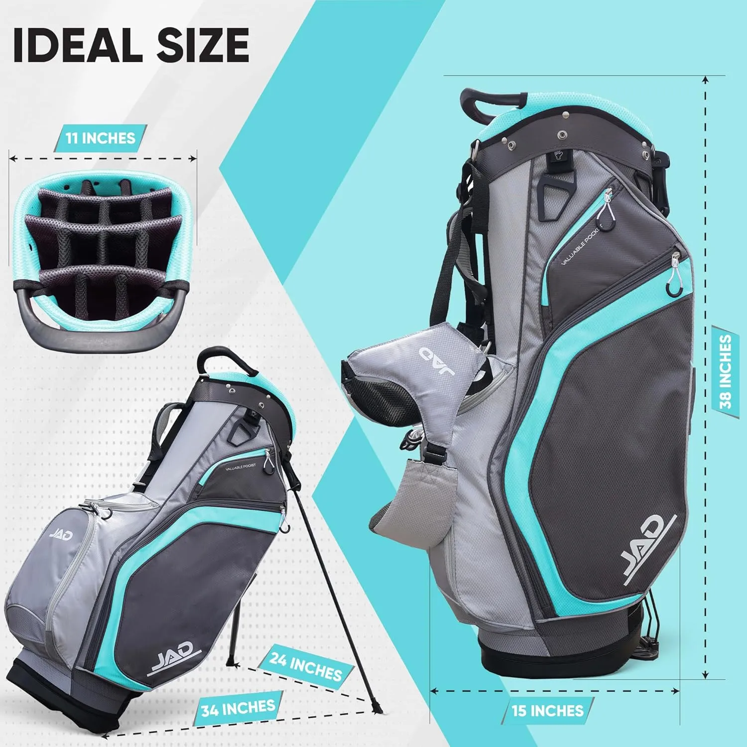 JAD PRO Golf, Premium Everyday Golf Stand Bag for Men and Women, 14-Way Top Dividers, Ultra Lightweight, Easy for Carrying, Large Pockets for Accessories, Durable Water Resistant