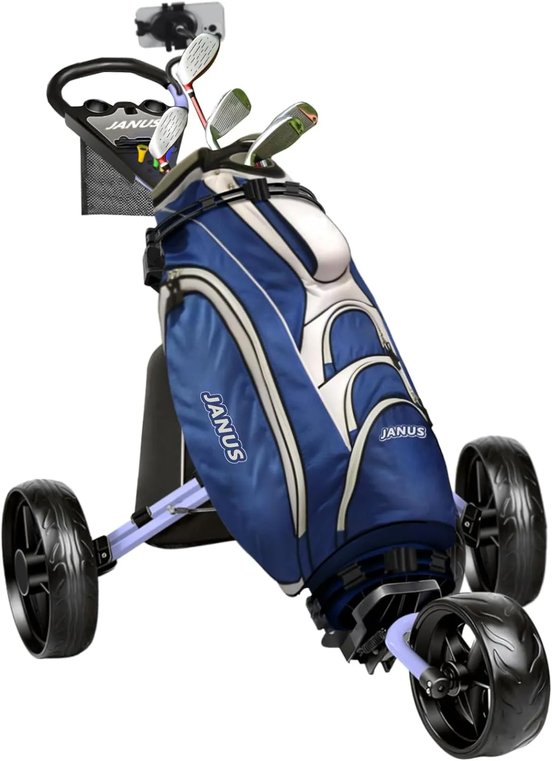 JANUS Golf Cart, Golf Bag cart, Foldable Golf Push cart,Golf Pull cart,3 Wheel Golf Push carts，with Gooseneck Phone Holder
