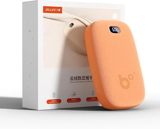 JISULIFE Hand Warmers Rechargeable, 9000mAh Faux Deer-Skin Texture Hand Warmer, 3 Gears Electric Hand Warmer, Hot Hands for Camping/Hiking/Golf, Xmas Gifts for Women/Hunting Gifts for Men